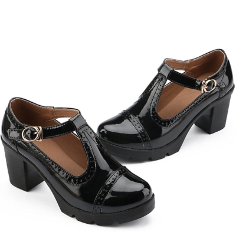 NWT Dadawen Patent Leather T-Strap Platform Mary Janes